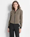 Dkny Petite Tweed Zip-front Bomber Jacket In Gray