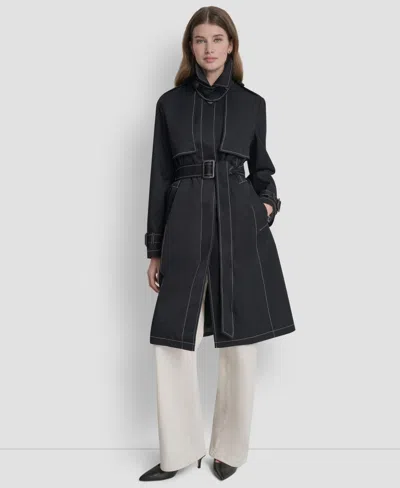 Dkny Petite Utility Rain Coat In Black