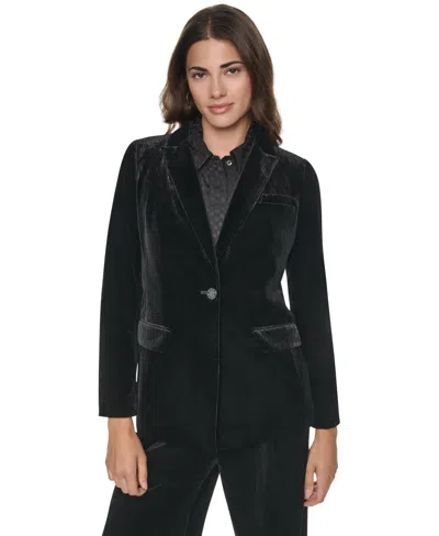 Dkny Petite Velvet Button-front Fitted Blazer In Multi