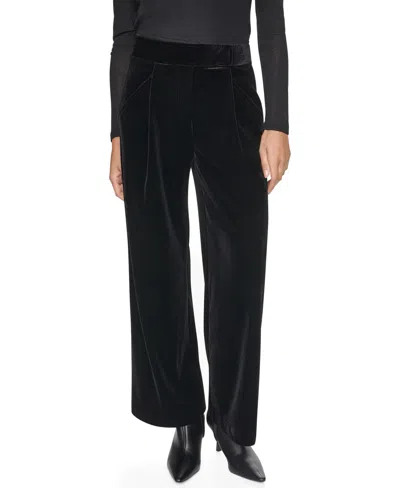 Dkny Petite Velvet Wide-leg Trousers In Black