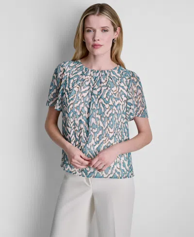 Dkny Petite Woven Short-sleeve Printed Blouse In Multi