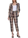 DKNY PETITES WOMENS CHECKERED RUCHED SLEEVE ONE-BUTTON BLAZER