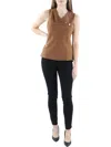 DKNY PETITES WOMENS EMBELLISHED FAUX LEATHER BLOUSE