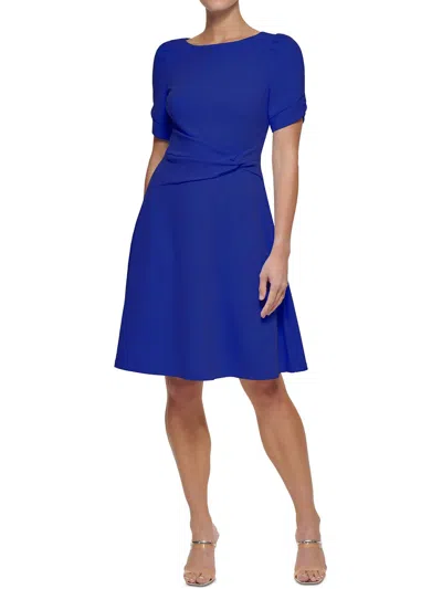 Dkny Petites Womens Party Short Fit & Flare Dress In Blue
