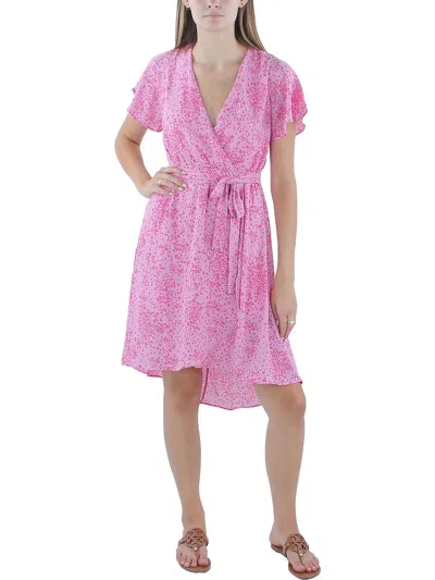 Dkny Petites Womens Printed Faux Wrap Shift Dress In Multi