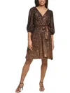 Dkny Petite Ombre Sequined Faux-wrap Dress In Brown