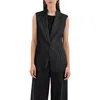Dkny One Button Vest Women P Petite Black Striped Notch Lapel Collared Fts1256 In Black