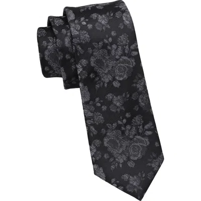 Dkny Photo Print Floral Tie In Black/ Grey