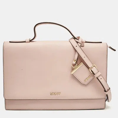 Pre-owned Dkny Pink Leather Logo Flap Top Handle Bag