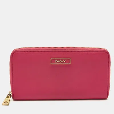 Dkny Pink Leather Logo Zip Continental Wallet