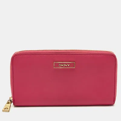 Dkny Pink Leather Logo Zip Continental Wallet