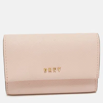 Dkny Pink Saffiano Leather Flap Compact Wallet
