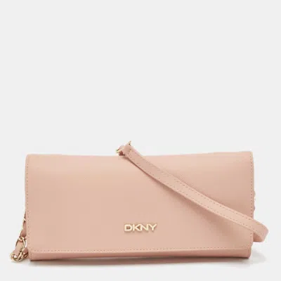 Dkny Pink Saffiano Leather Flap Wallet On Chain