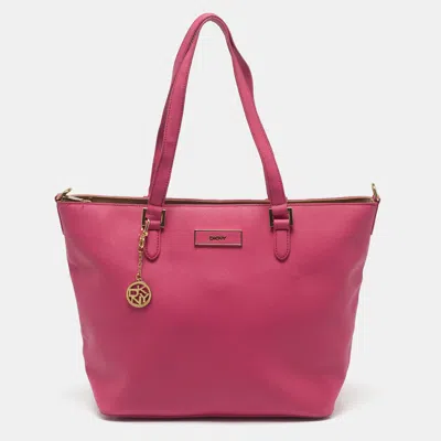 Pre-owned Dkny Pink Saffiano Leather Zip Shopper Tote