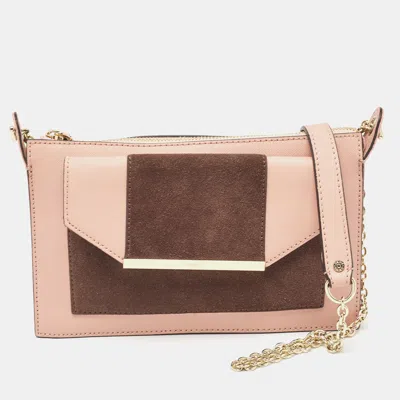 Pre-owned Dkny Pink/brown Leather And Suede Bryant Park Saffia Chain Bag