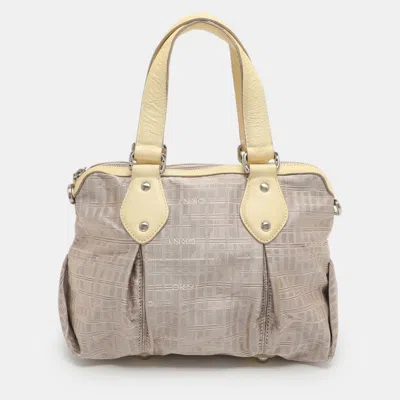 Pre-owned Dkny Pink/yellow Signature Fabric And Leather Satchel