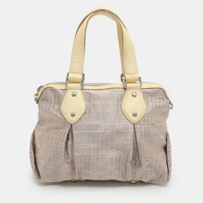 Dkny Pink/yellow Signature Fabric And Leather Satchel In Gray