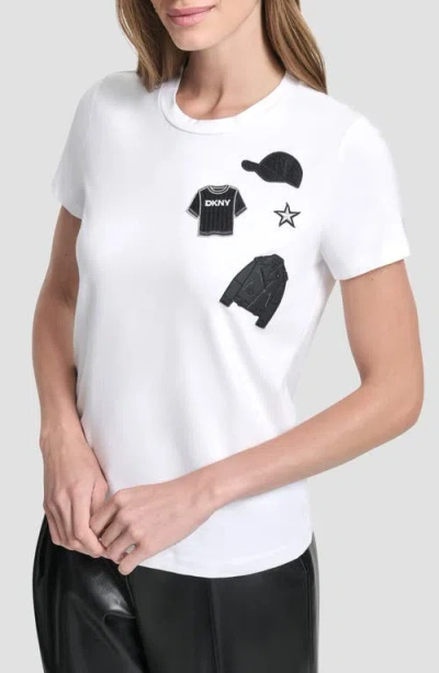 Dkny Pins & Patches Appliqué T-shirt In White