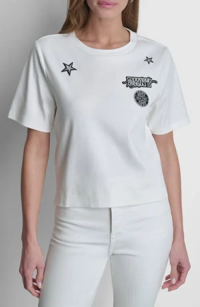 Dkny Pins & Patches Crop Cotton T-shirt In White