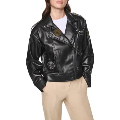 Dkny Pins & Patches Faux Leather Jacket In Black
