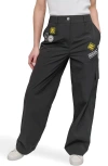 Dkny Pins & Patches Wide Leg Nylon Cargo Pants In Black