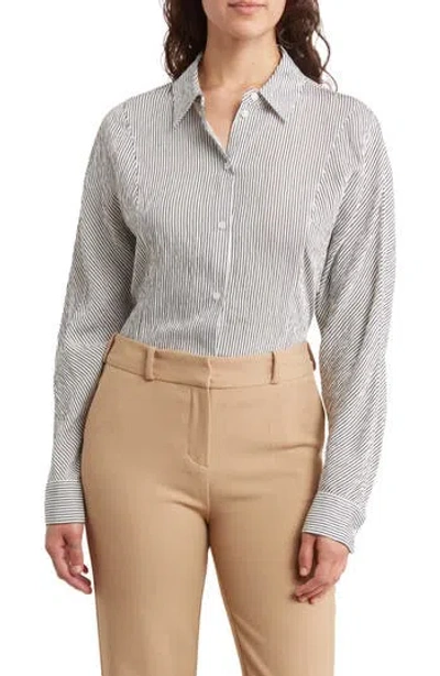 Dkny Pinstripe Button-up Shirt In White/black