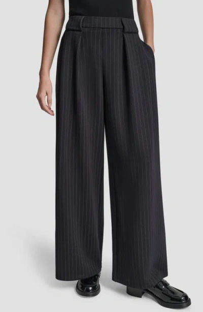 Dkny Pinstripe Pleat Front Wide Leg Pants In Black
