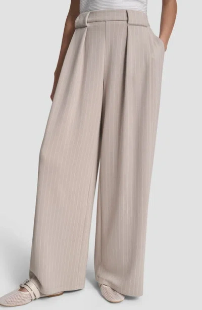 Dkny Pinstripe Pleat Front Wide Leg Pants In Neutral
