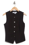 Dkny Womens Pinstriped Crewneck Button Front Vest High Rise Flare Leg Pants In Black