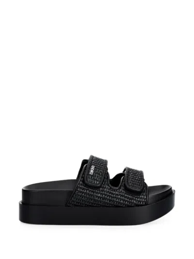 Dkny Piper Touch-strap Woven Slides In Black