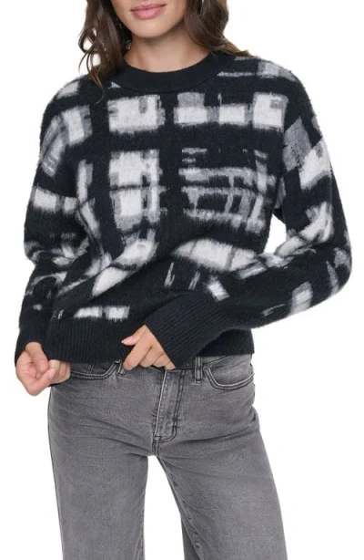 Dkny Plaid Crewneck Sweater In Black