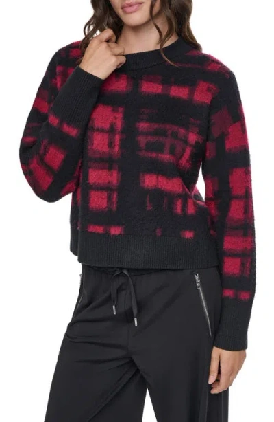 Dkny Plaid Crewneck Sweater In Red