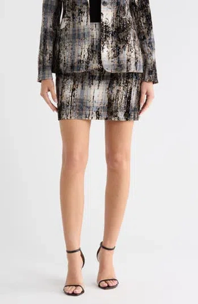 Dkny Plaid Flocked Miniskirt In Travertine Multi