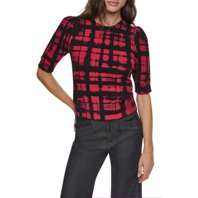 Dkny Plaid Puff Shoulder Sweater In Multi