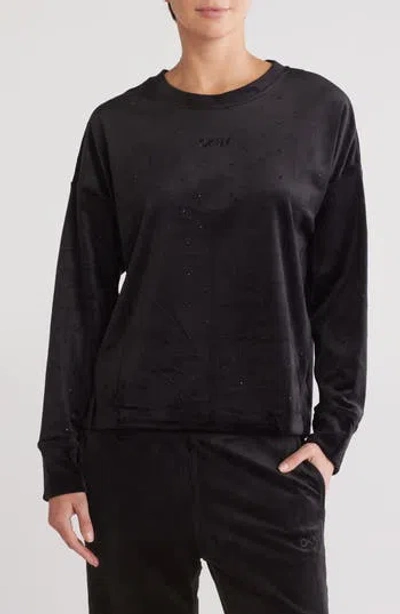 Dkny Platinum Velour Rhinestone Pullover Sweatshirt In Black/black