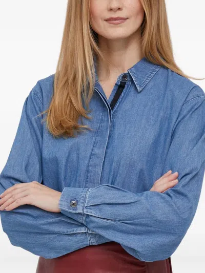 Dkny Pleat-detail Denim Shirt In Blue