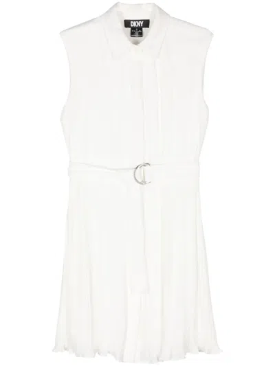 Dkny Pleat-detail Midi Shirt Dress In White