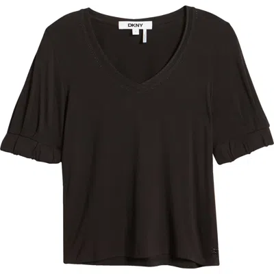 Dkny Pleat Sleeve Jersey Top In Black