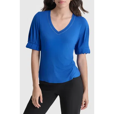 Dkny Pleat Sleeve Jersey Top In Lapis Blue