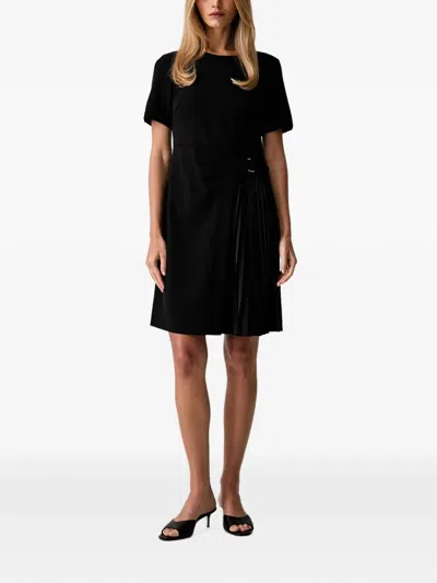 Dkny Pleated Buckle-detail Mini Dress In Black