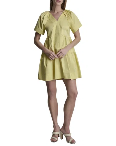 Dkny Pleated Contrast Stitch Dress In Yellow