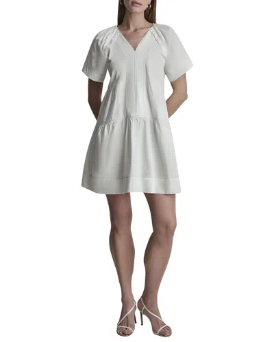Dkny Pleated Contrast Stitch Dress In White