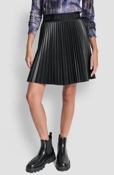 Dkny Pleated Faux Leather Miniskirt In Black