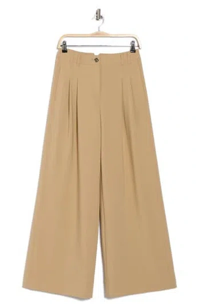 Dkny Pleated High Waist Wide Leg Pants In Brown