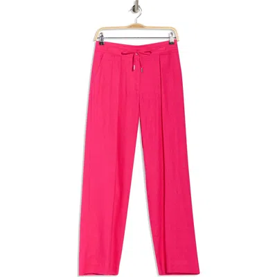 Dkny Pleated Linen Drawstring Wide Leg Pants In Pink