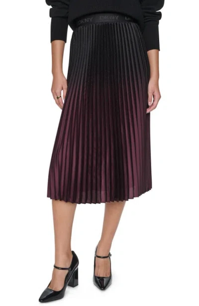 Dkny Pleated Metallic Ombré Skirt In Burgundy