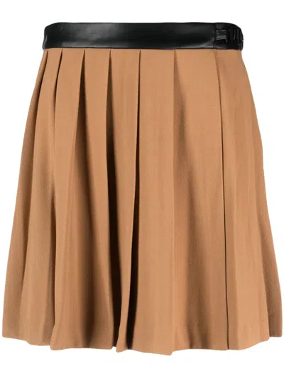 Dkny Pleated Mid-rise Miniskirt In Brown