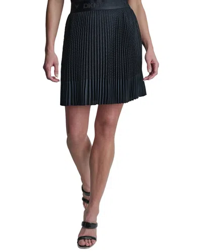 Dkny Pleated Mix Media Mini Skirt In Black