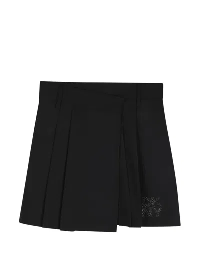 Dkny Kids' Pleated Rhinestone-logo Skirt In Black