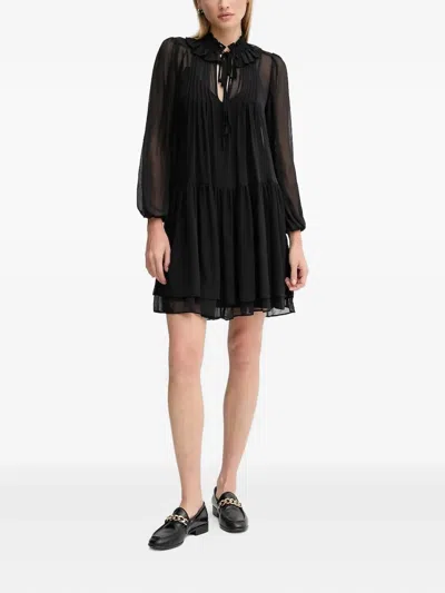 Dkny Pleated Ruffled Dress In Black